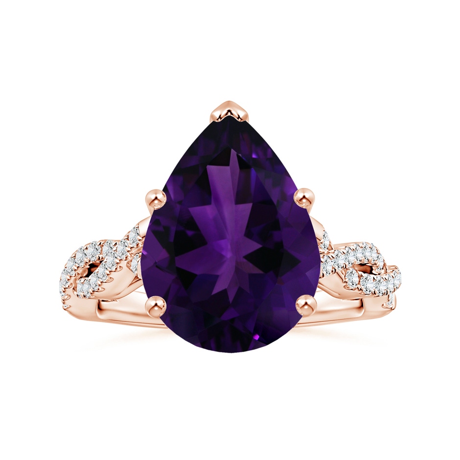 16.16x12.07x7.80mm AAAA GIA Certified Pear-Shaped Amethyst Twisted Shank Ring with Diamonds in 18K Rose Gold 