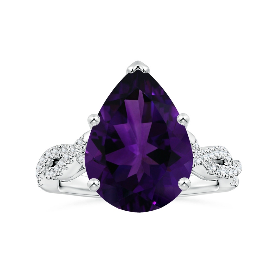 16.16x12.07x7.80mm AAAA GIA Certified Pear-Shaped Amethyst Twisted Shank Ring with Diamonds in P950 Platinum 