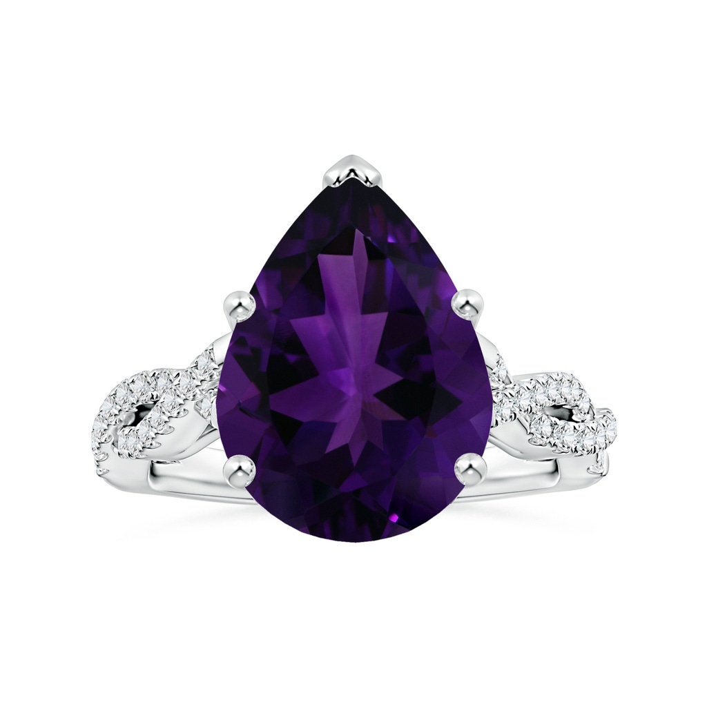 16.16x12.07x7.80mm AAAA GIA Certified Pear-Shaped Amethyst Twisted Shank Ring with Diamonds in White Gold