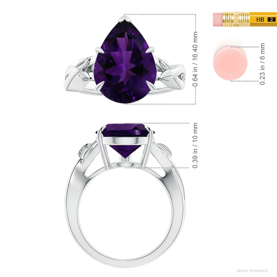 16.16x12.07x7.80mm AAAA Claw-Set GIA Certified Solitaire Pear-Shaped Amethyst Nature Inspired Ring in 18K White Gold ruler