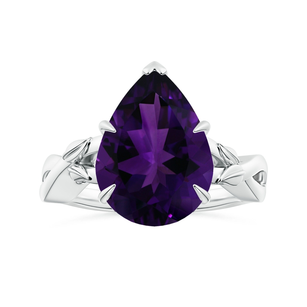 16.16x12.07x7.80mm AAAA Claw-Set GIA Certified Solitaire Pear-Shaped Amethyst Nature Inspired Ring in White Gold