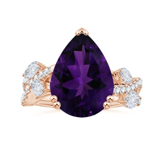 16.16x12.07x7.80mm AAAA Double Prong-Set GIA Certified Pear-Shaped Amethyst Nature Inspired Ring with Diamonds in 10K Rose Gold