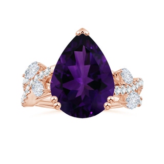 16.16x12.07x7.80mm AAAA Double Prong-Set GIA Certified Pear-Shaped Amethyst Nature Inspired Ring with Diamonds in 18K Rose Gold