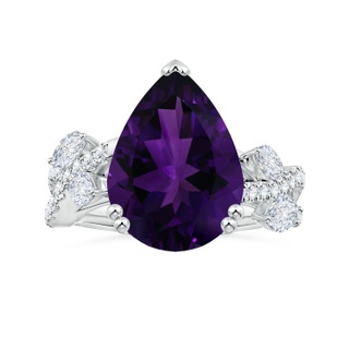 16.16x12.07x7.80mm AAAA Double Prong-Set GIA Certified Pear-Shaped Amethyst Nature Inspired Ring with Diamonds in P950 Platinum