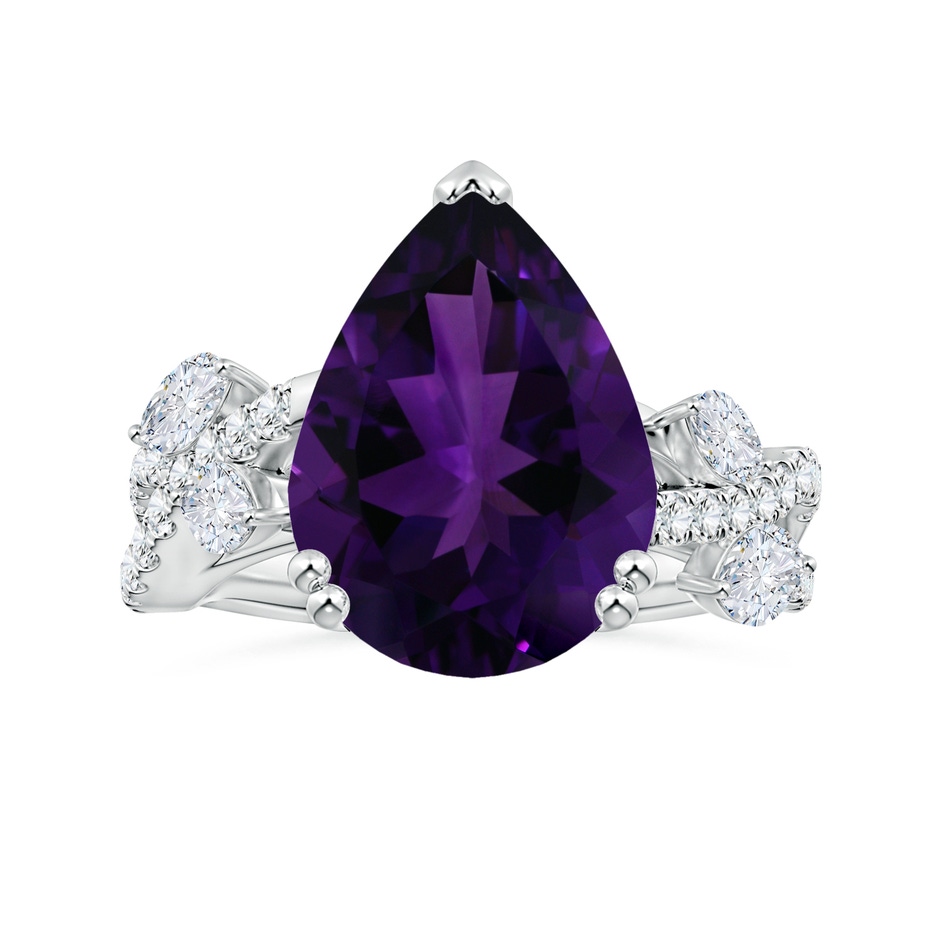 16.16x12.07x7.80mm AAAA Double Prong-Set GIA Certified Pear-Shaped Amethyst Nature Inspired Ring with Diamonds in White Gold 