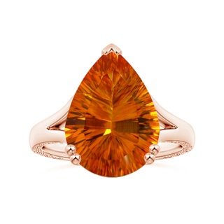 15.05x10.19x7.04mm AAAA Double prong-Set GIA Certified Pear-Shaped Citrine Split Shank Ring with Scrollwork in 18K Rose Gold