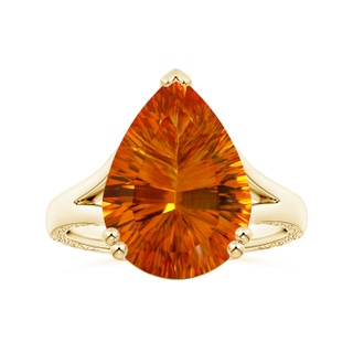 15.05x10.19x7.04mm AAAA Double prong-Set GIA Certified Pear-Shaped Citrine Split Shank Ring with Scrollwork in 18K Yellow Gold