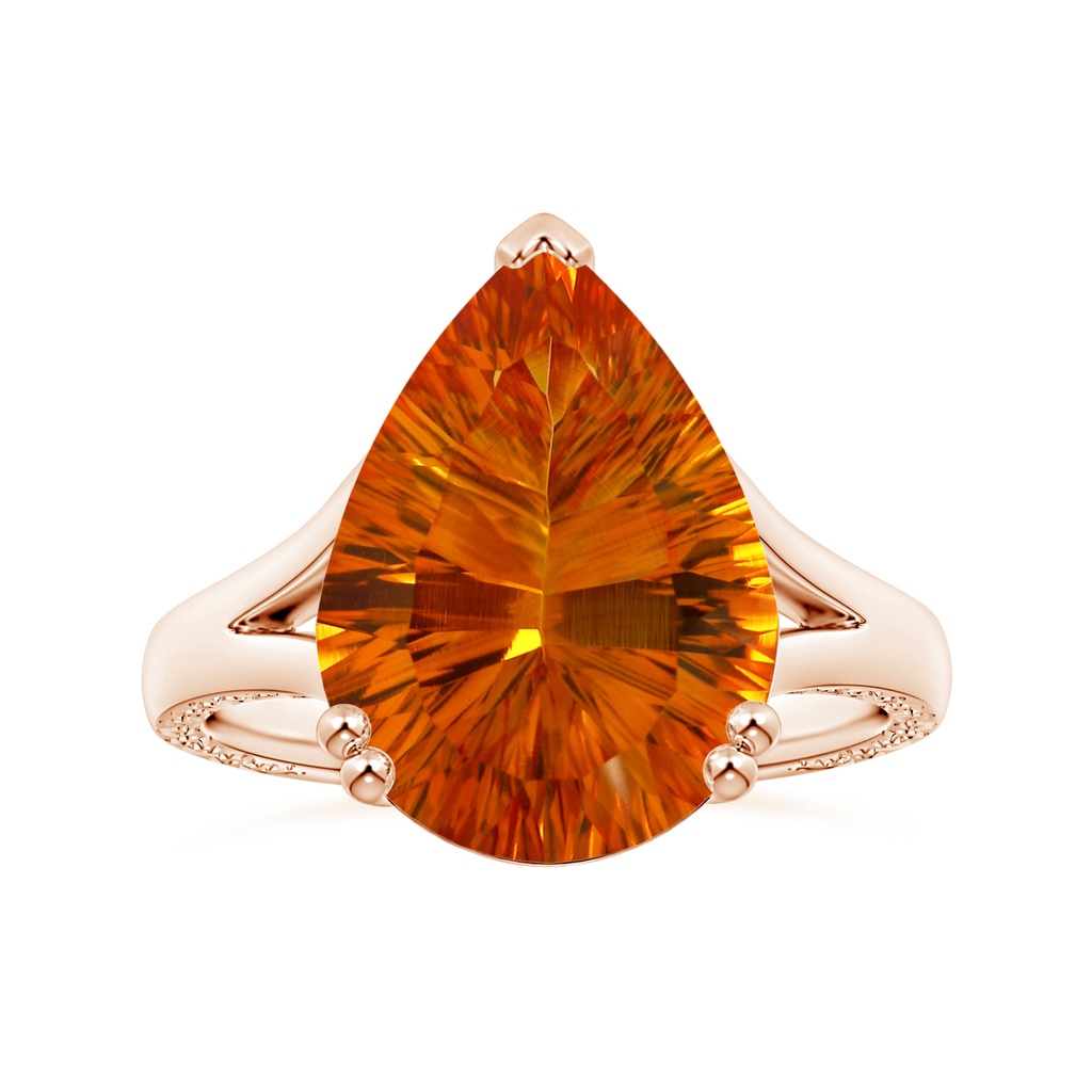 15.05x10.19x7.04mm AAAA Double prong-Set GIA Certified Pear-Shaped Citrine Split Shank Ring with Scrollwork in Rose Gold