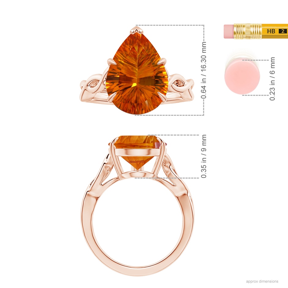 15.05x10.19x7.04mm AAAA Claw-Set GIA Certified Solitaire Pear-Shaped Citrine Twisted Shank Ring in 18K Rose Gold ruler