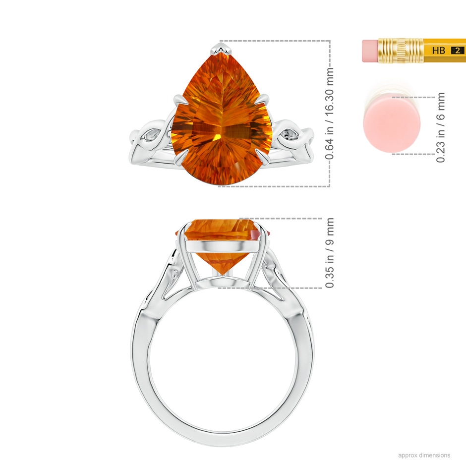 15.05x10.19x7.04mm AAAA Claw-Set GIA Certified Solitaire Pear-Shaped Citrine Twisted Shank Ring in P950 Platinum ruler