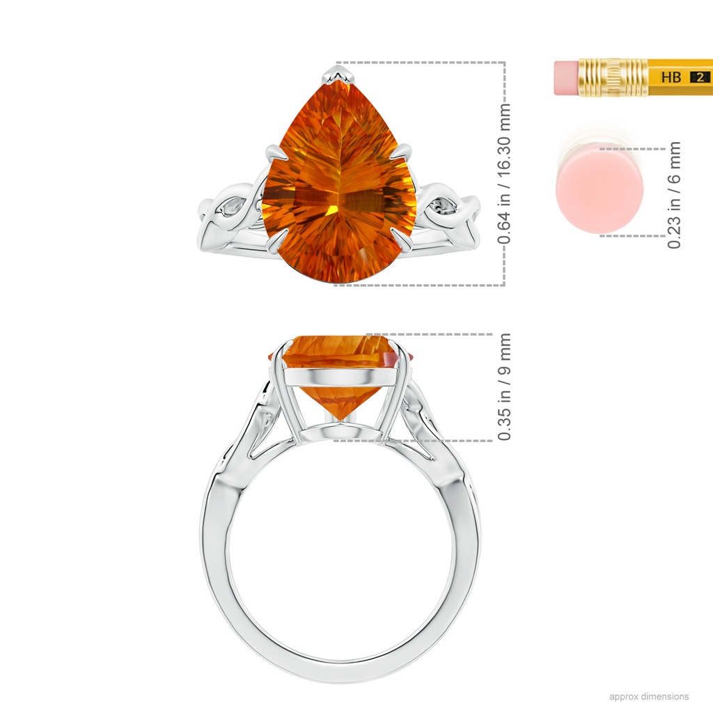15.05x10.19x7.04mm AAAA Claw-Set GIA Certified Solitaire Pear-Shaped Citrine Twisted Shank Ring in White Gold ruler