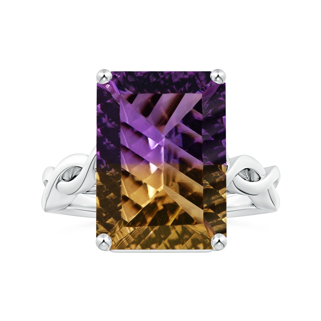 18.04x13.10x7.86mm AAAA Prong-Set GIA Certified Solitaire Emerald-Cut Ametrine Twisted Shank Ring in P950 Platinum
