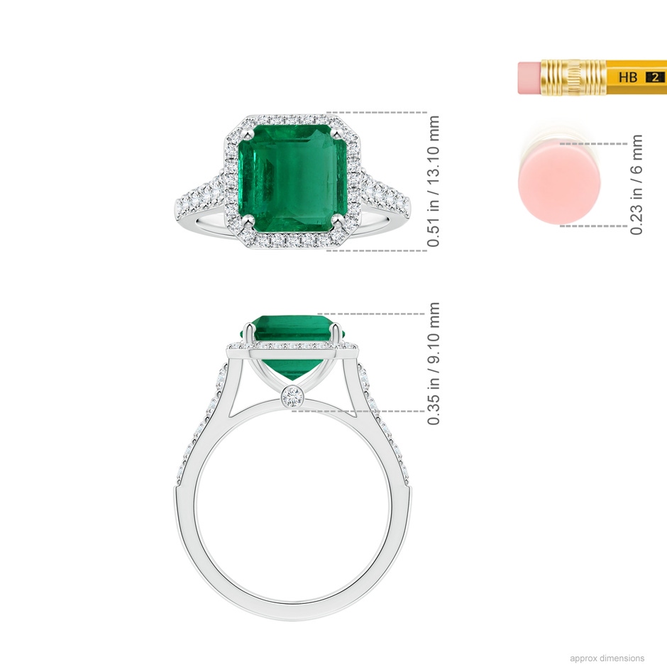 11.20x9.03x5.78mm AAA GIA Certified Emerald-Cut Emerald Tapered Shank Ring with Diamond Halo in P950 Platinum ruler