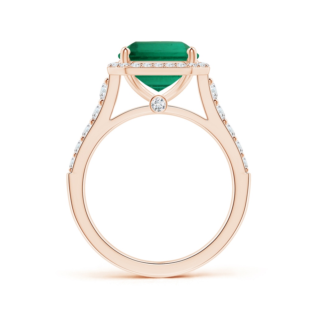 11.20x9.03x5.78mm AAA GIA Certified Emerald-Cut Emerald Tapered Shank Ring with Diamond Halo in Rose Gold - side 199