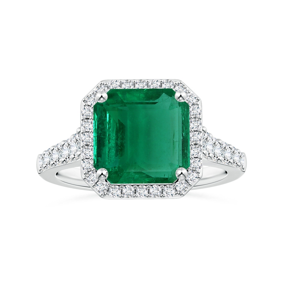 11.20x9.03x5.78mm AAA GIA Certified Emerald-Cut Emerald Tapered Shank Ring with Diamond Halo in White Gold 