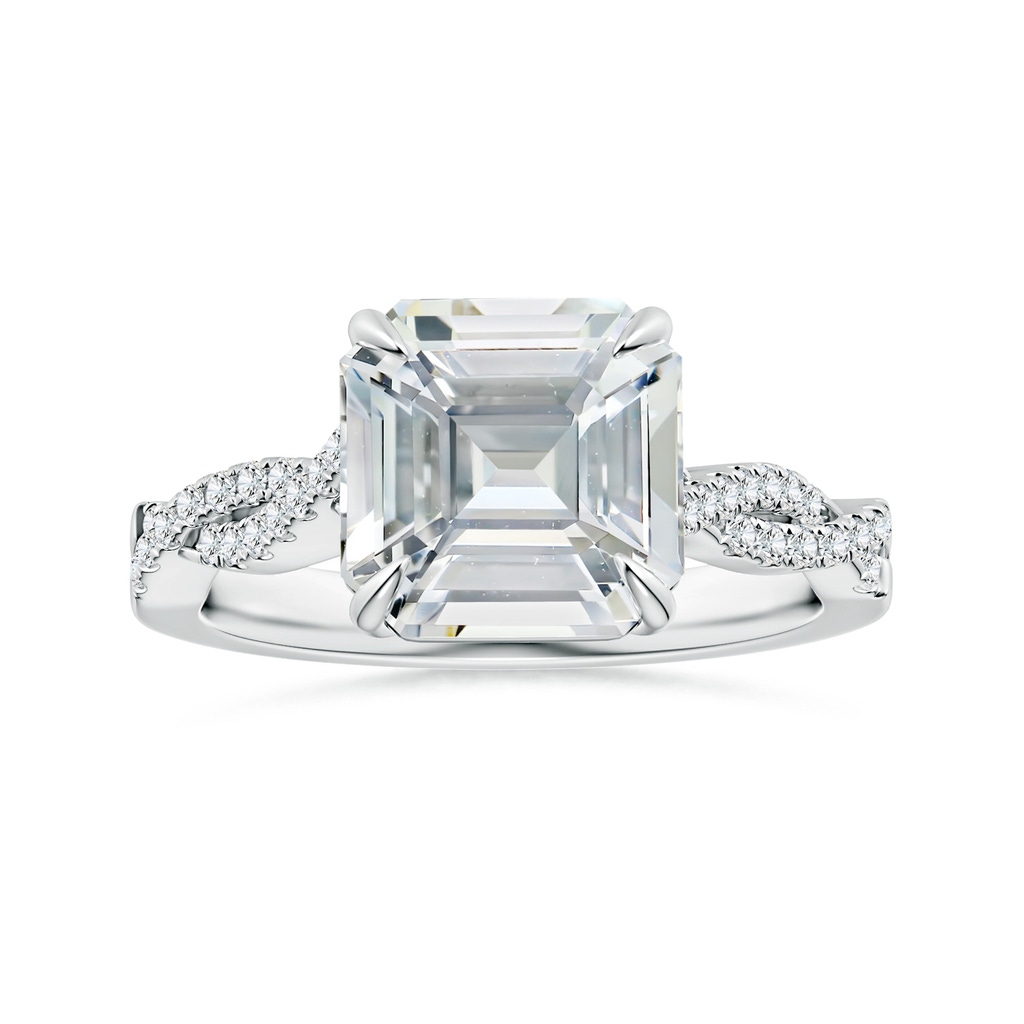 9.40x9.24x6.16mm AAAA Claw-Set GIA Certified Emerald-Cut White Sapphire Twist Shank Ring in 18K White Gold