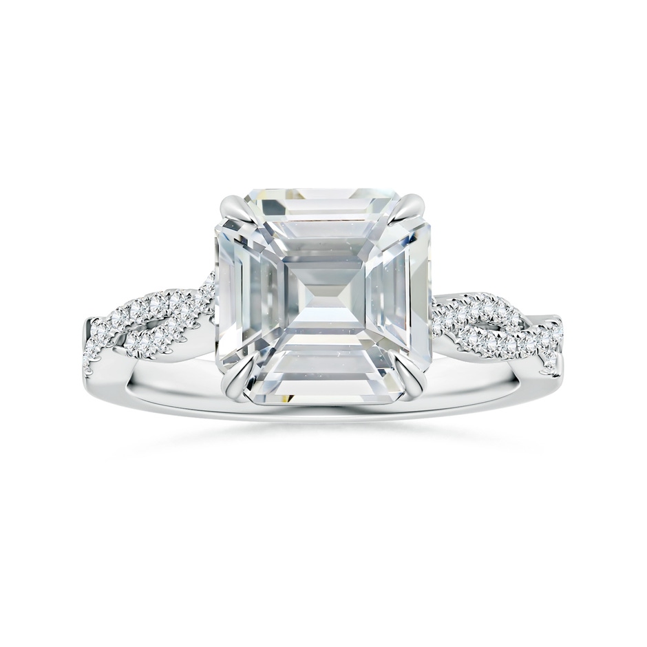 9.40x9.24x6.16mm AAAA Claw-Set GIA Certified Emerald-Cut White Sapphire Twist Shank Ring in 18K White Gold 