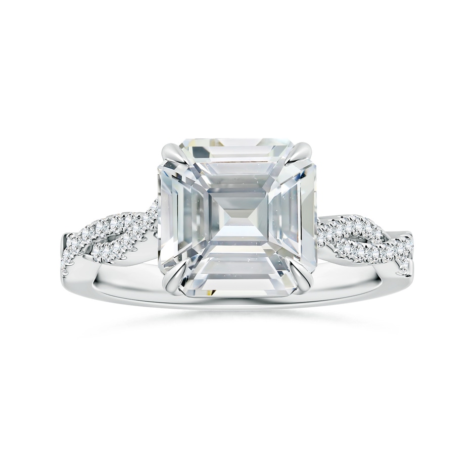 9.40x9.24x6.16mm AAAA Claw-Set GIA Certified Emerald-Cut White Sapphire Twist Shank Ring in P950 Platinum 