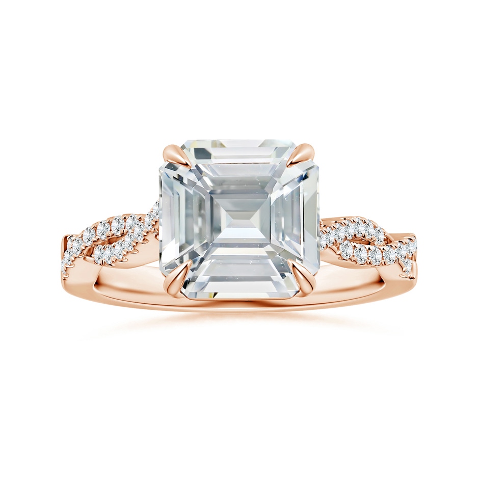 9.40x9.24x6.16mm AAAA Claw-Set GIA Certified Emerald-Cut White Sapphire Twist Shank Ring in Rose Gold 