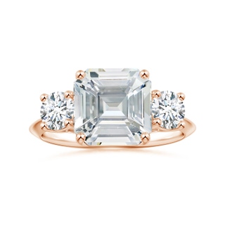 9.40x9.24x6.16mm AAAA Three Stone GIA Certified Emerald-Cut White Sapphire Knife-Edge Ring in 10K Rose Gold