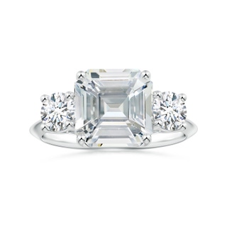 9.40x9.24x6.16mm AAAA Three Stone GIA Certified Emerald-Cut White Sapphire Knife-Edge Ring in P950 Platinum