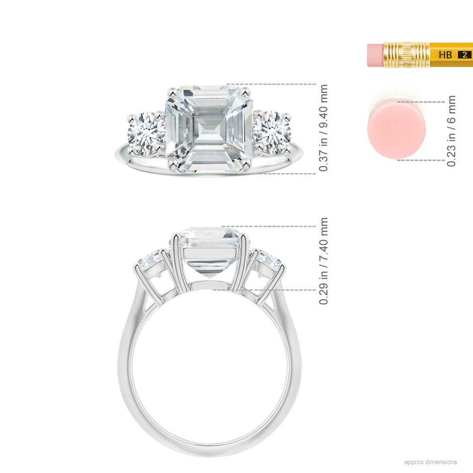 9.40x9.24x6.16mm AAAA Three Stone GIA Certified Emerald-Cut White Sapphire Knife-Edge Ring in P950 Platinum ruler