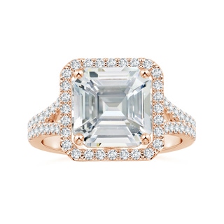 9.40x9.24x6.16mm AAAA GIA Certified Emerald-Cut White Sapphire Split Shank Ring with Halo  in 10K Rose Gold