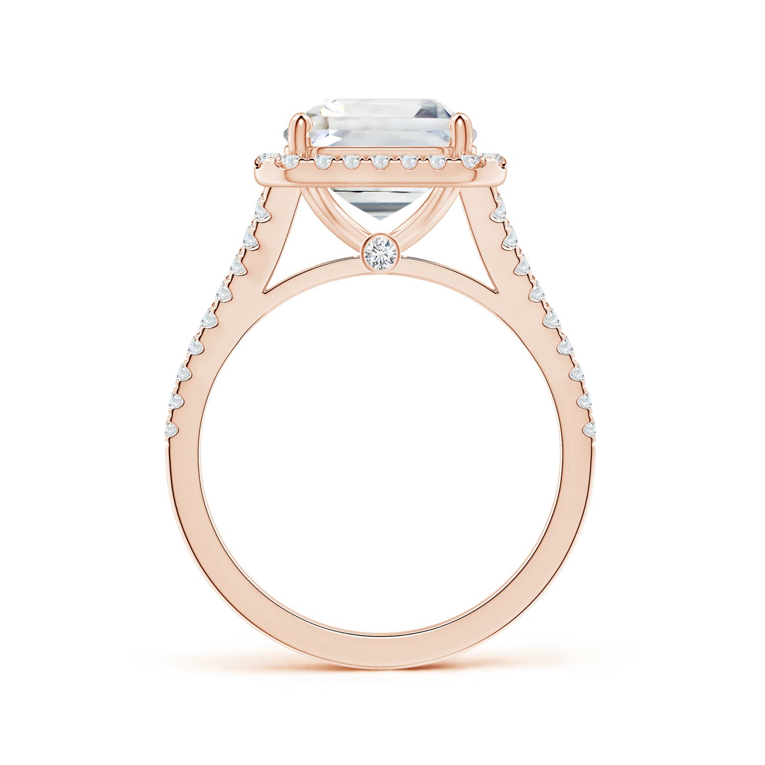 9.40x9.24x6.16mm AAAA GIA Certified Emerald-Cut White Sapphire Split Shank Ring with Halo  in 18CT Rose Gold - side 2