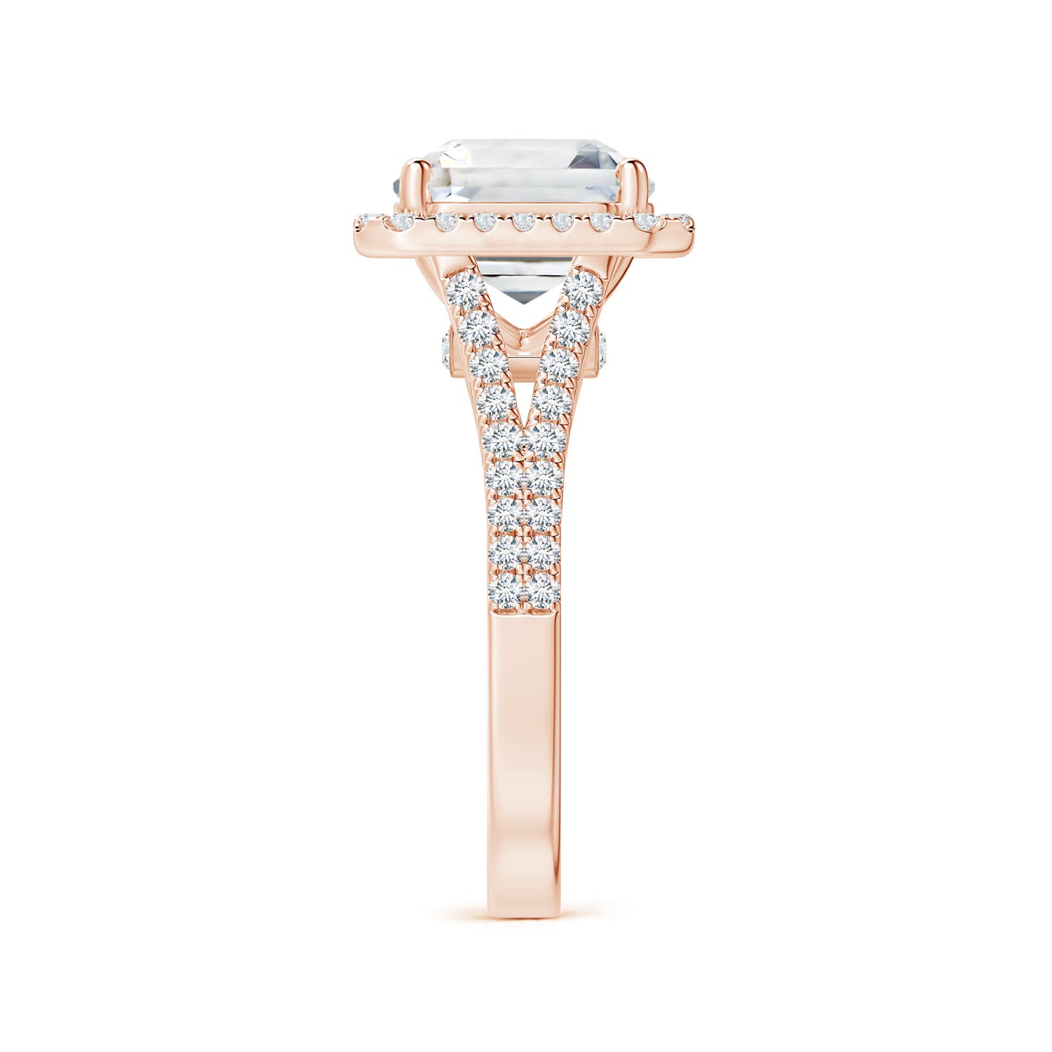 9.40x9.24x6.16mm AAAA GIA Certified Emerald-Cut White Sapphire Split Shank Ring with Halo  in 18CT Rose Gold - side 5