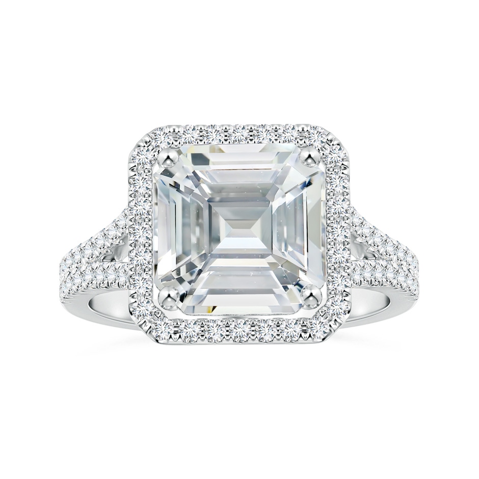 9.40x9.24x6.16mm AAAA GIA Certified Emerald-Cut White Sapphire Split Shank Ring with Halo  in 18K White Gold 