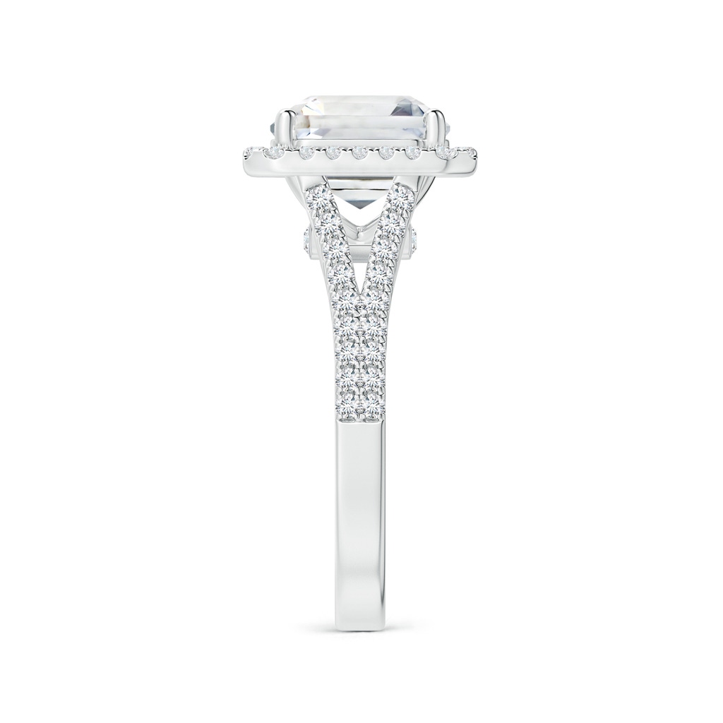 9.40x9.24x6.16mm AAAA GIA Certified Emerald-Cut White Sapphire Split Shank Ring with Halo  in 18K White Gold Side-2