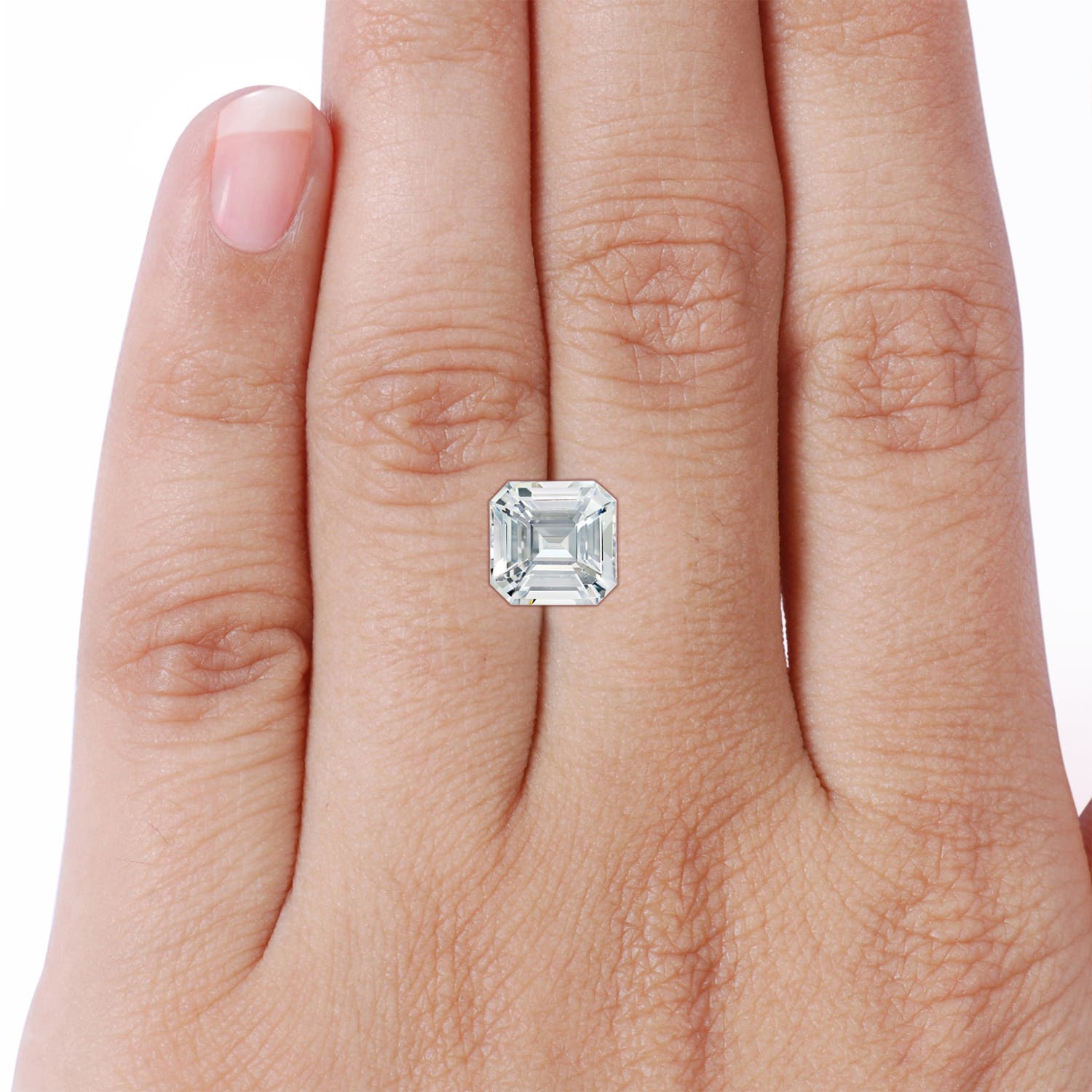 9.40x9.24x6.16mm AAAA GIA Certified Emerald-Cut White Sapphire Split Shank Ring with Halo  in 18K White Gold - body_stone