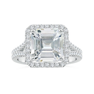 9.40x9.24x6.16mm AAAA GIA Certified Emerald-Cut White Sapphire Split Shank Ring with Halo  in P950 Platinum