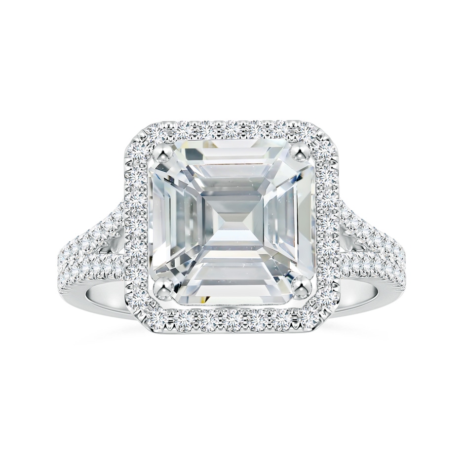 9.40x9.24x6.16mm AAAA GIA Certified Emerald-Cut White Sapphire Split Shank Ring with Halo  in P950 Platinum 