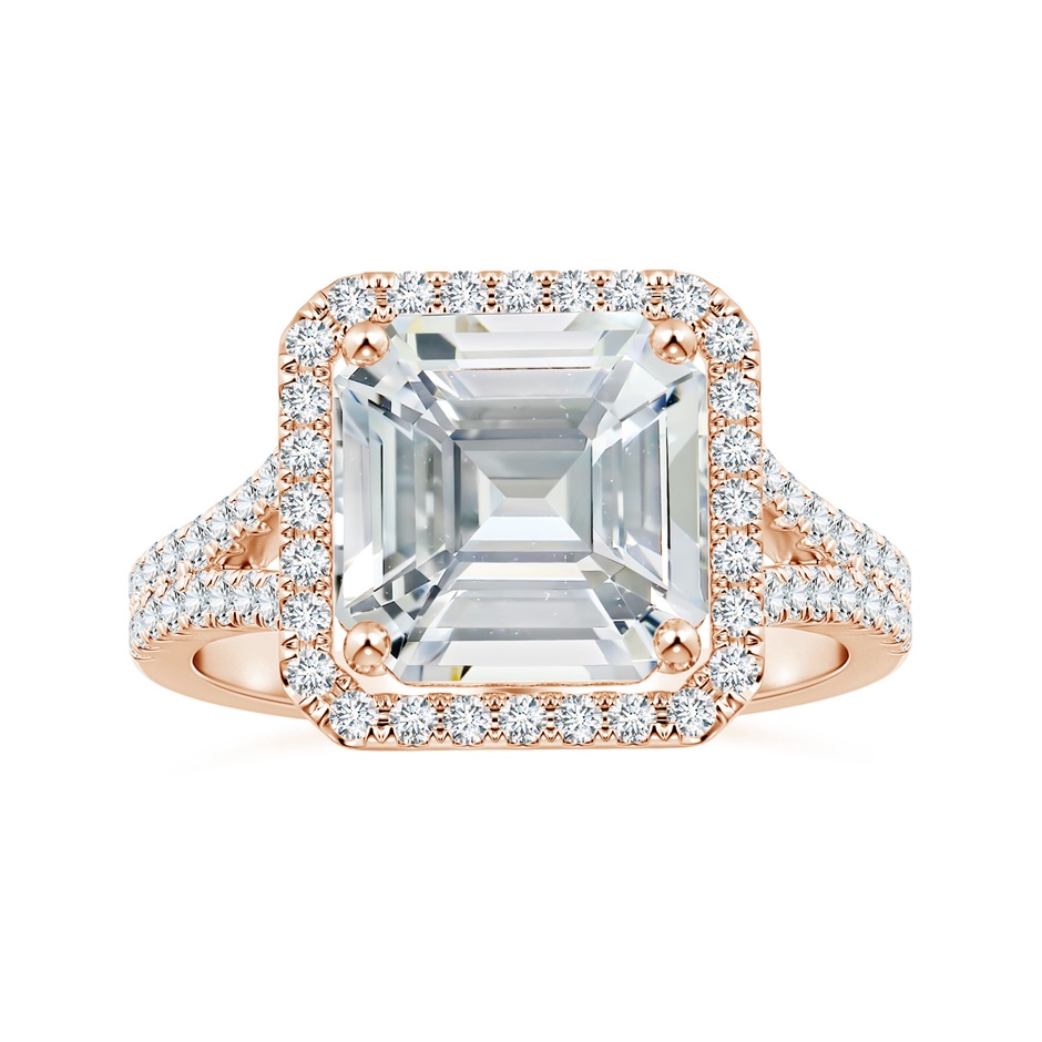9.40x9.24x6.16mm AAAA GIA Certified Emerald-Cut White Sapphire Split Shank Ring with Halo  in Rose Gold 