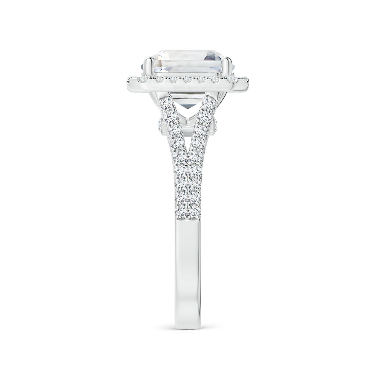 9.40x9.24x6.16mm AAAA GIA Certified Emerald-Cut White Sapphire Split Shank Ring with Halo in White Gold - side 5