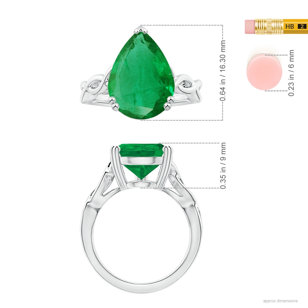 15.6x8.70mm AA Double prong-Set GIA Certified Solitaire Pear-Shaped Emerald Twisted Shank Ring in 18K White Gold Ruler