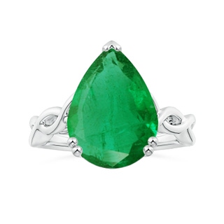 15.6x8.70mm AA Double prong-Set GIA Certified Solitaire Pear-Shaped Emerald Twisted Shank Ring in P950 Platinum