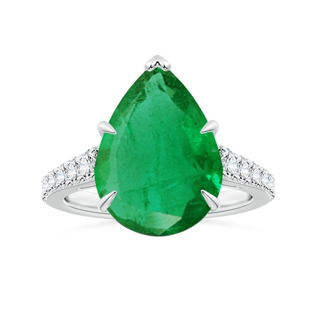 15.6x8.70mm AA Claw-Set GIA Certified Pear-Shaped Emerald Tapered Shank ring with Diamonds in 18K White Gold