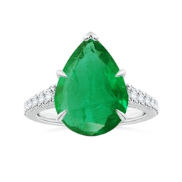 Split Shank Emerald-Cut Emerald Ring with Diamond Accents | Angara