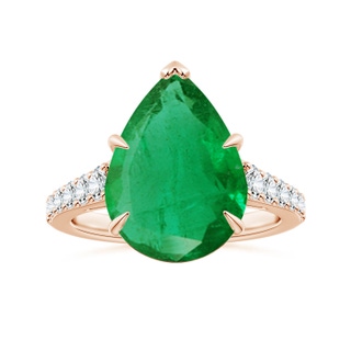 15.6x8.70mm AA Claw-Set GIA Certified Pear-Shaped Emerald Tapered Shank ring with Diamonds in 9K Rose Gold