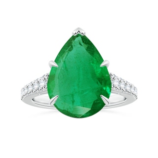 15.6x8.70mm AA Claw-Set GIA Certified Pear-Shaped Emerald Tapered Shank ring with Diamonds in P950 Platinum