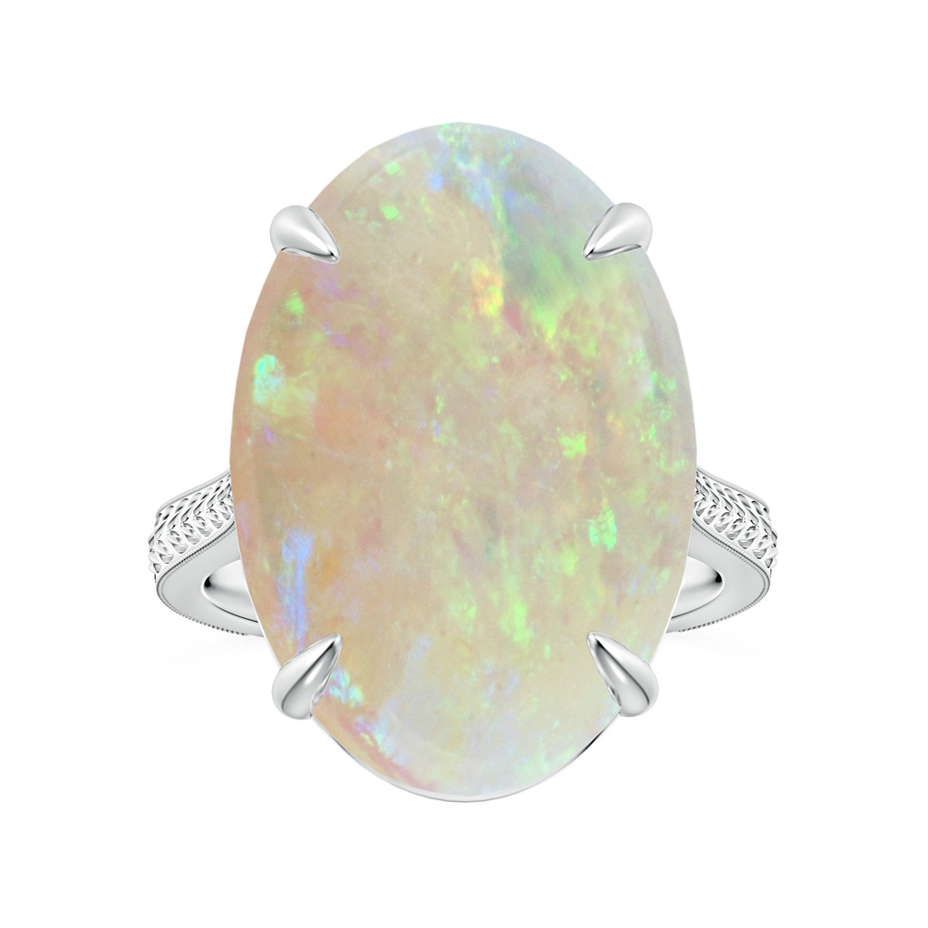 21.88x16.66x6.14mm AAA Claw-Set GIA Certified Solitaire Oval Opal Reverse Tapered Shank Ring with Leaf Motifs in 18K White Gold