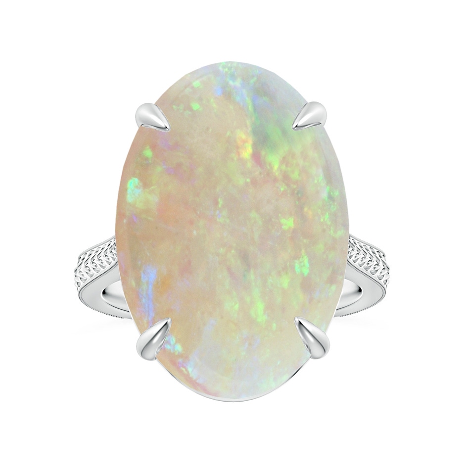 21.88x16.66x6.14mm AAA Claw-Set GIA Certified Solitaire Oval Opal Reverse Tapered Shank Ring with Leaf Motifs in 18K White Gold 