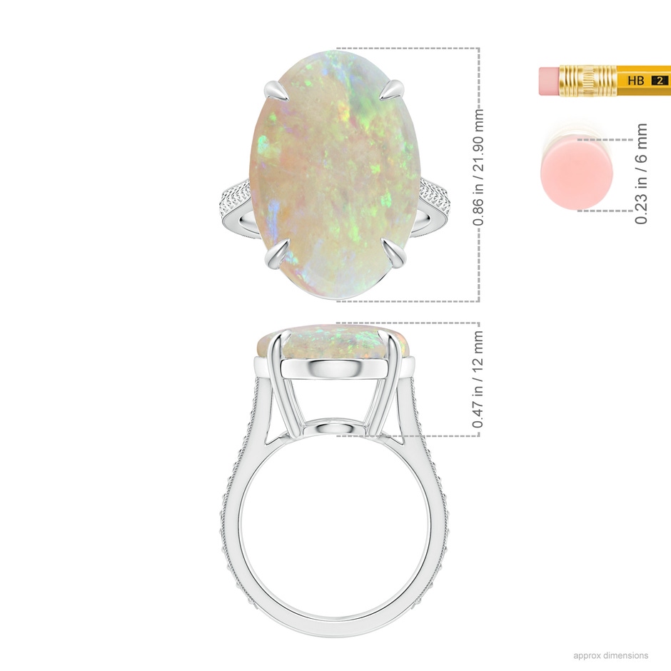 21.88x16.66x6.14mm AAA Claw-Set GIA Certified Solitaire Oval Opal Reverse Tapered Shank Ring with Leaf Motifs in 18K White Gold ruler