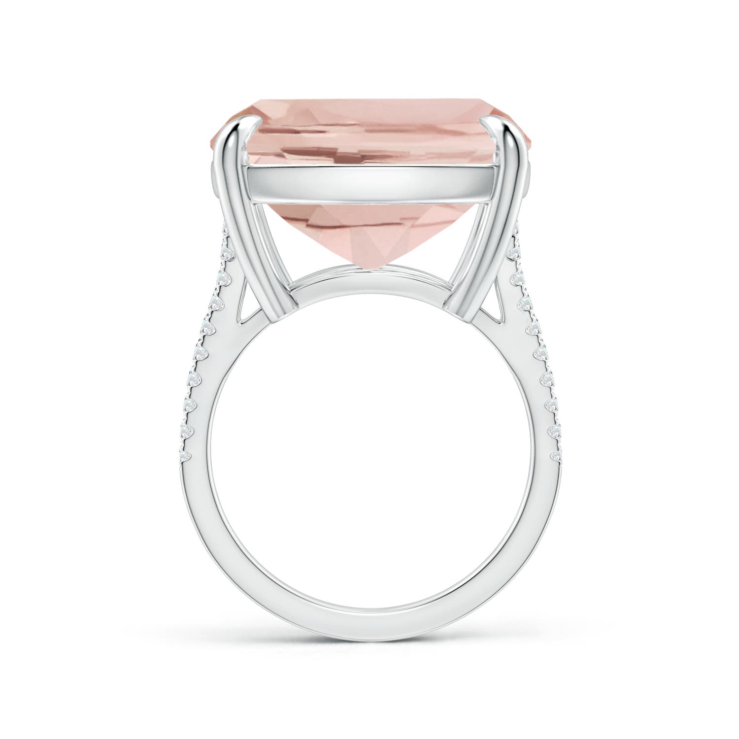 27x16.5mm AA Double Claw-Set GIA Certified Cushion Morganite Split Shank Ring with Diamonds in 18CT White Gold - side 2