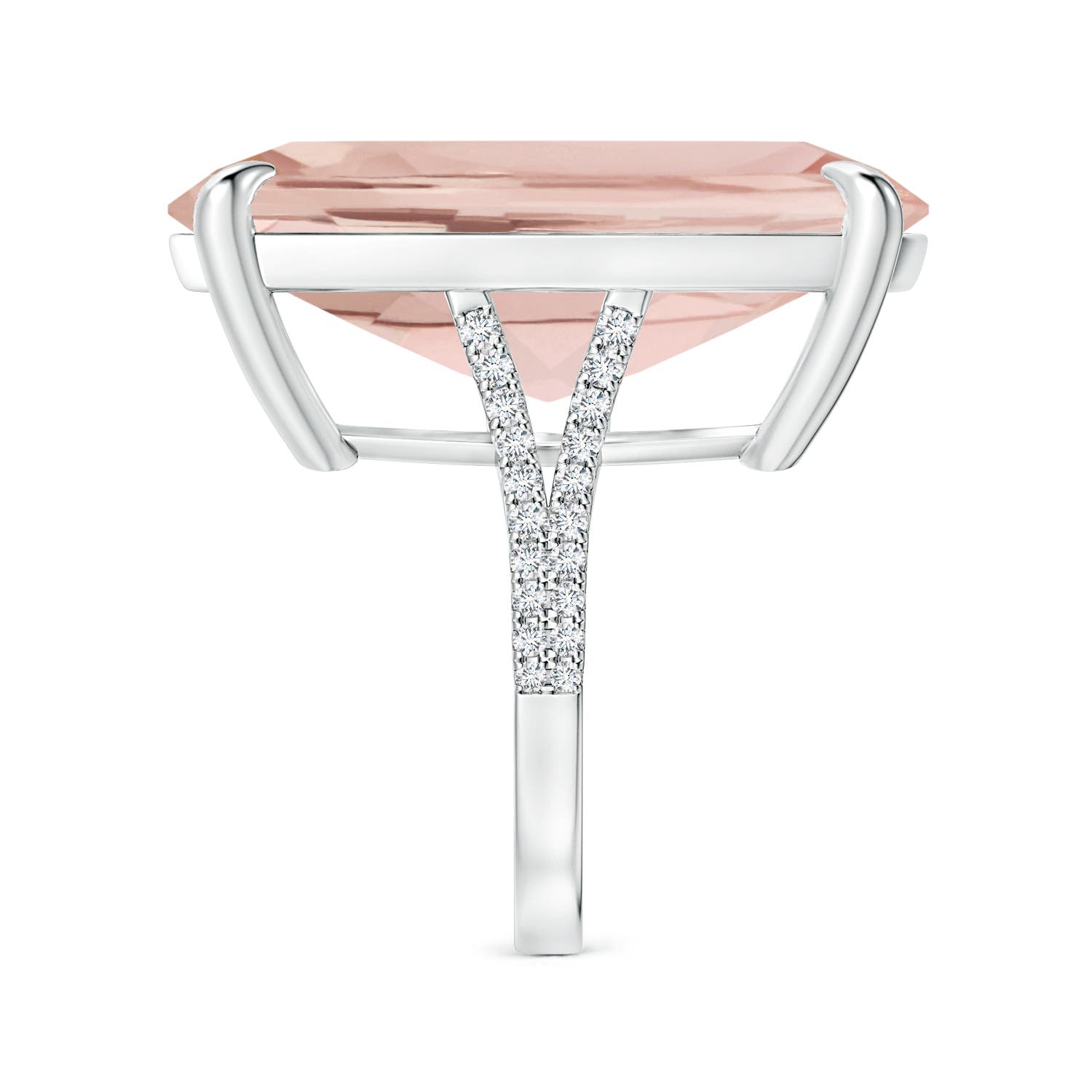 27x16.5mm AA Double Claw-Set GIA Certified Cushion Morganite Split Shank Ring with Diamonds in 18CT White Gold - side 5