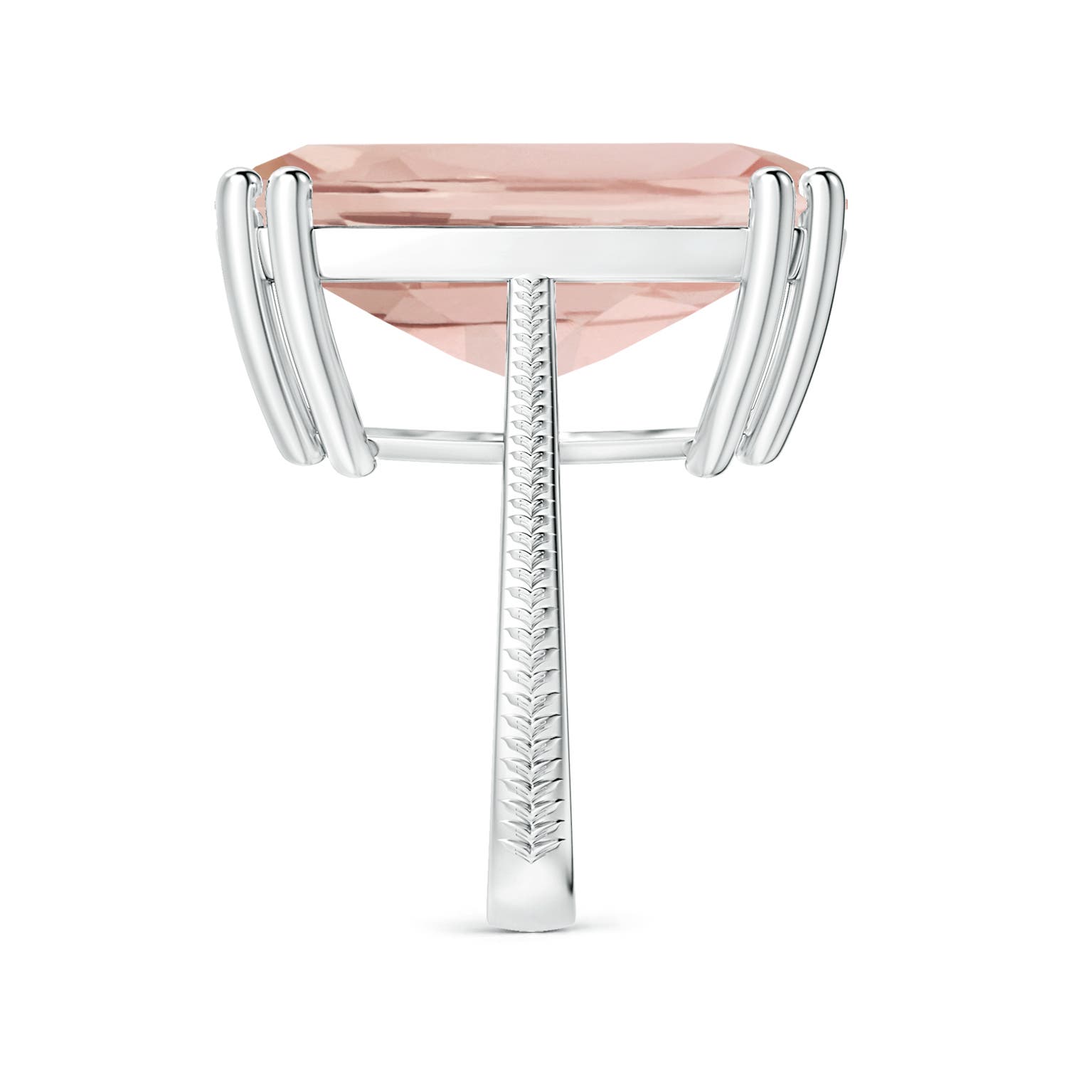 27x16.5mm AA Prong-Set GIA Certified Solitaire Cushion Morganite Feather Ring in 18CT White Gold - side 5