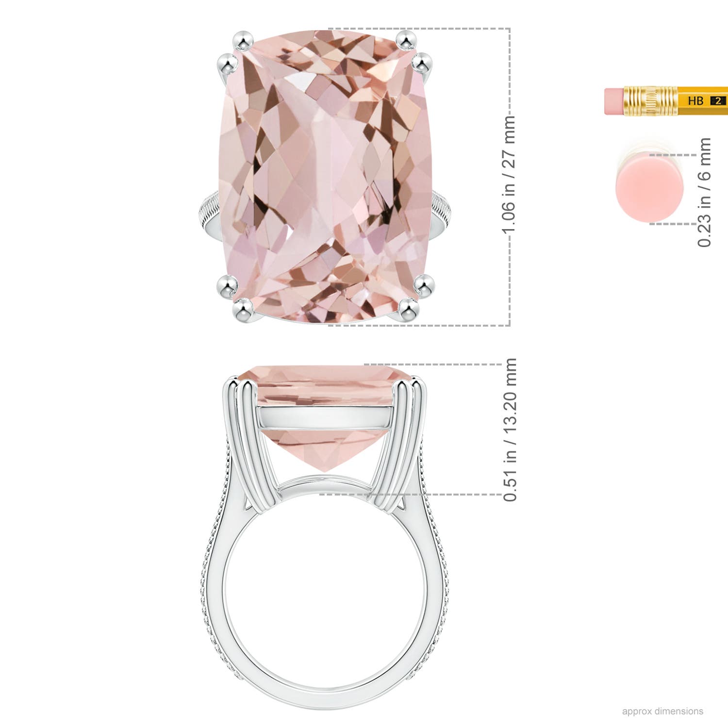 27x16.5mm AA Prong-Set GIA Certified Solitaire Cushion Morganite Feather Ring in 18CT White Gold - ruler