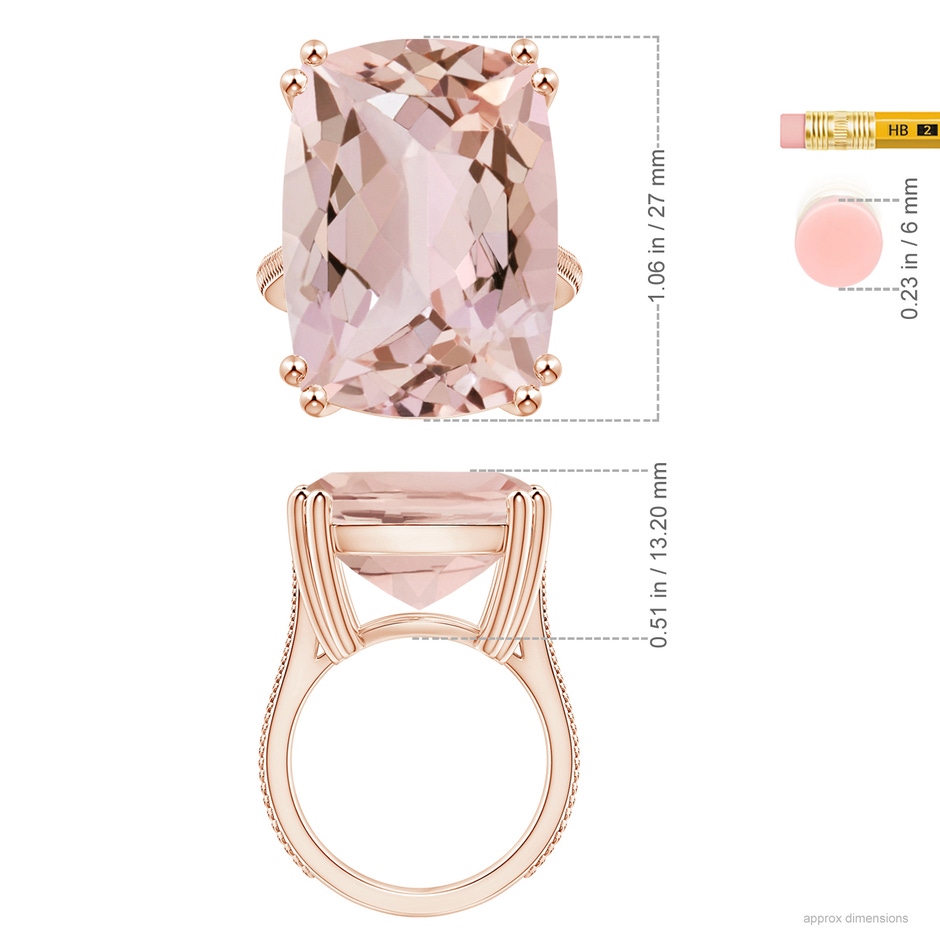 27x16.5mm AA Prong-Set GIA Certified Solitaire Cushion Morganite Feather Ring in Rose Gold ruler